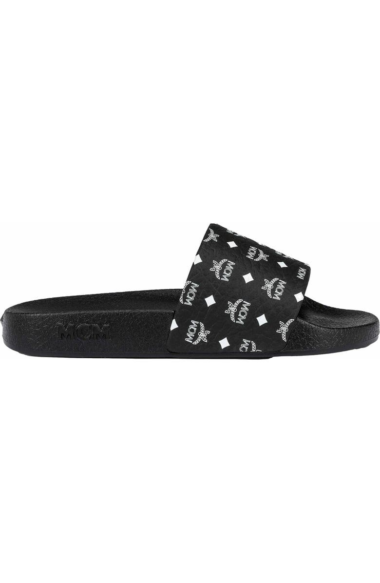 MCM Male Monogram Print Rubber Slides, Alternate, color, Black