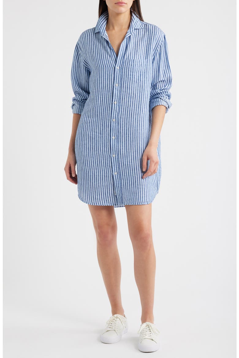 Mary Classic Long Sleeve Shirtdress, Main, color, BLUE NAVY TEXTURED STRIPE