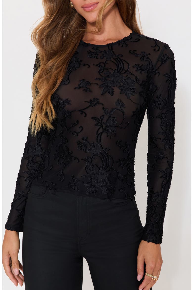 Stella Floral Devoré Long Sleeve Top, Main, color, BLACK