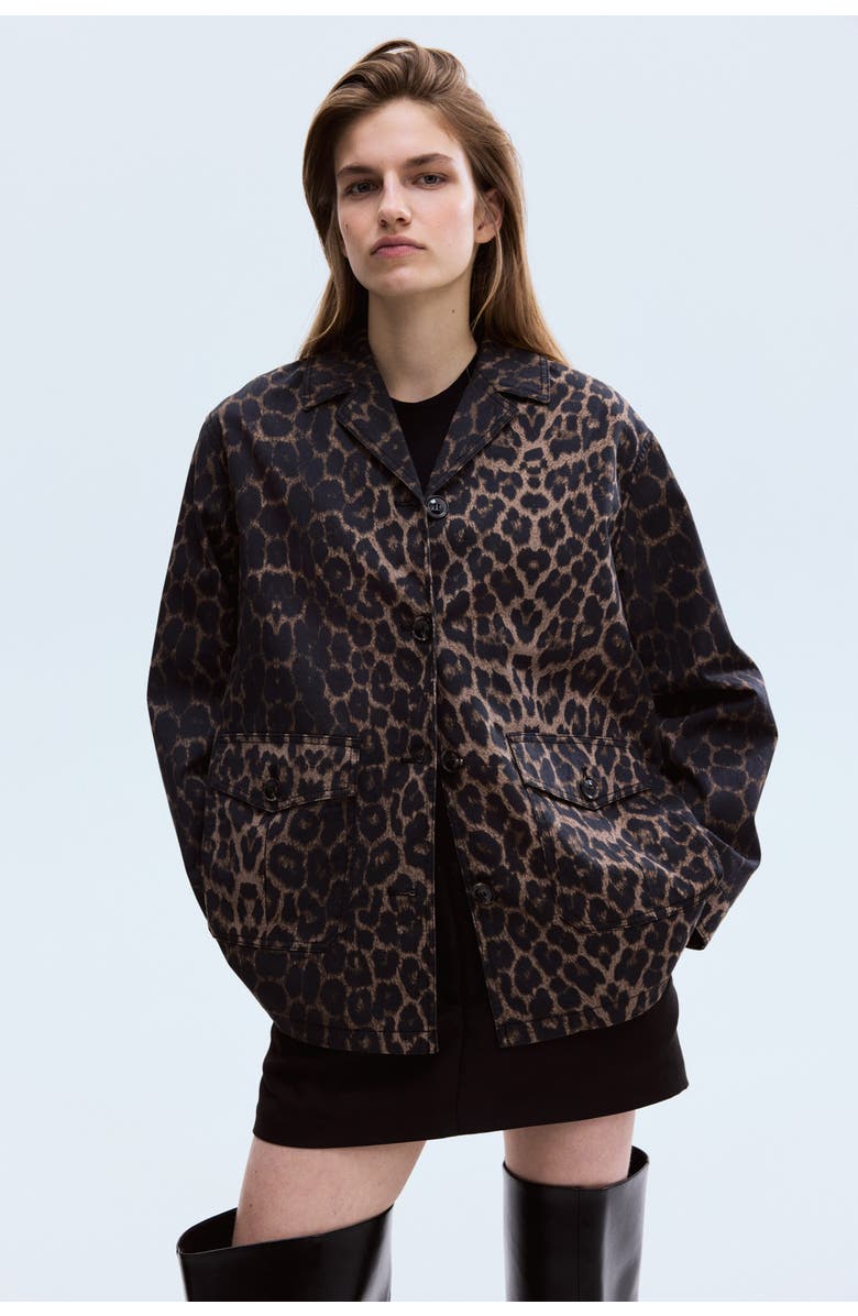 H&M Twill Jacket, Main, color, Brown/Leopard Print