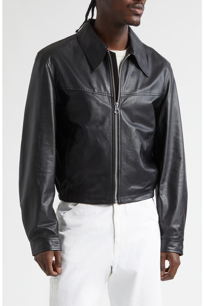 Leather Blouson Biker Jacket, Main, color, BLACK