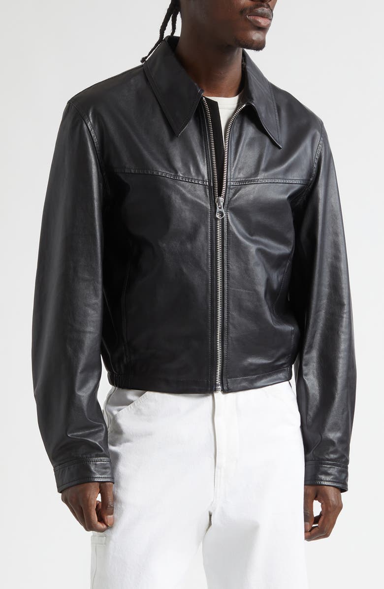 Lemaire Leather Blouson Biker Jacket, Main, color, Black