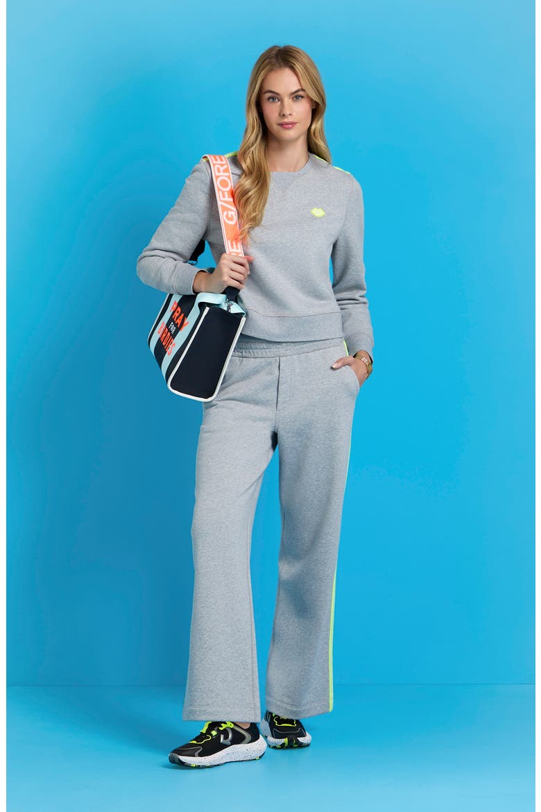 Side Stripe French Terry Relaxed Straight Leg Pants, Alternate, color, MELANGE GREY
