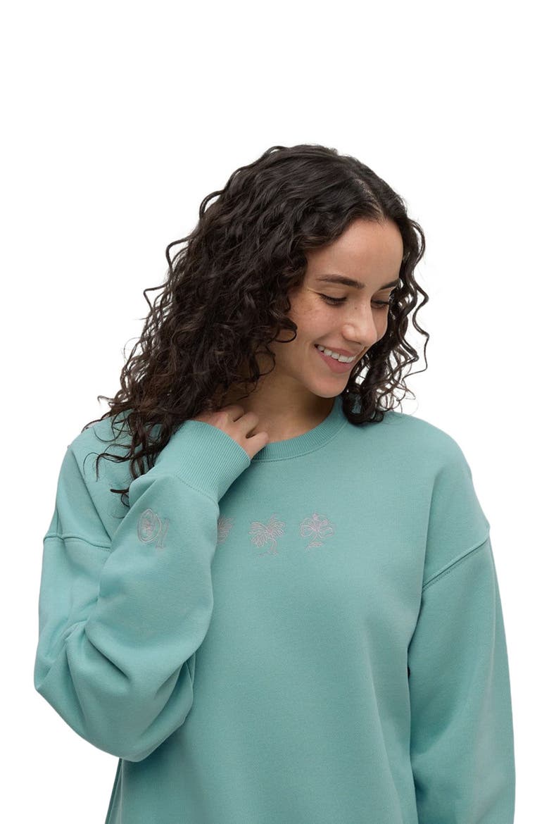 Haiti Embroidery Relaxed Crew, Alternate, color, Turquoise Sky/White