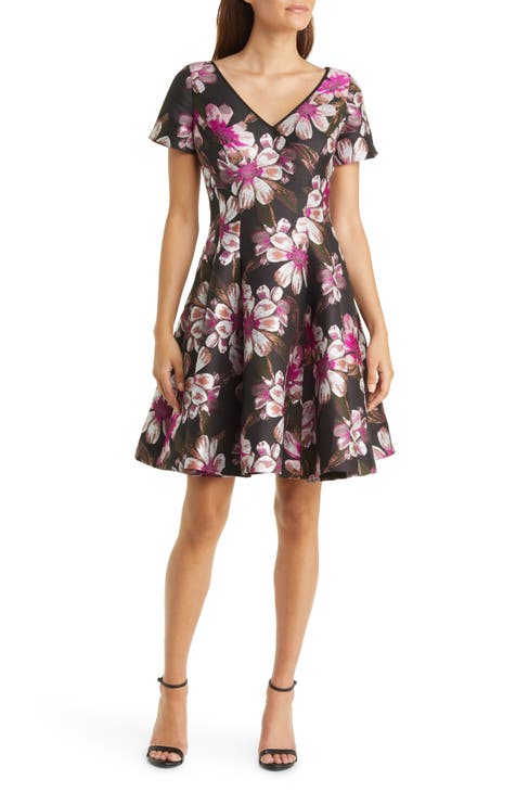 Women's Black Self Design Embellished Floral Fit & Flare Dress main image 1