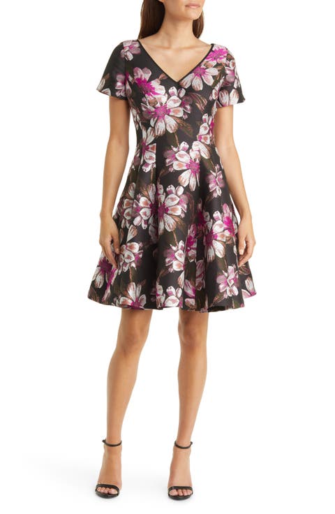 Floral Jacquard Fit & Flare Dress