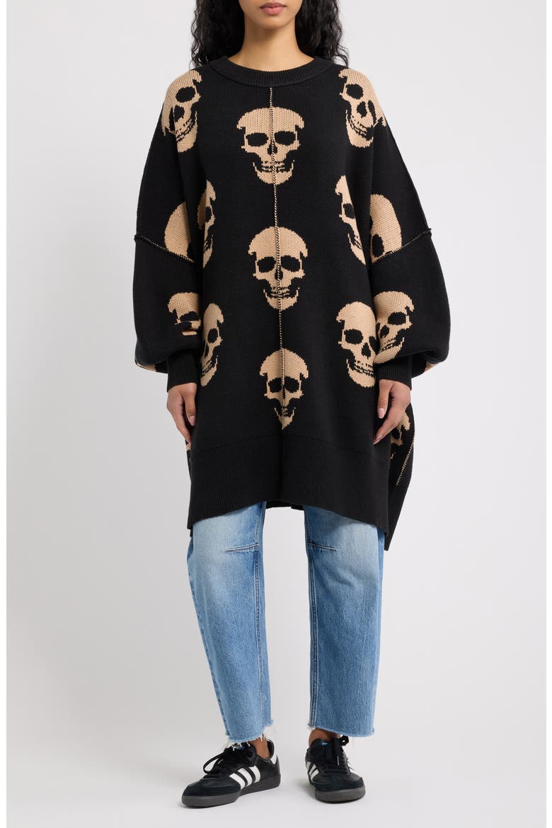 Bad to the Bone Oversized Sweater, Main, color, BLACK SKULLS