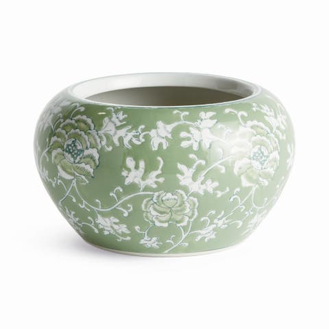 Imperial Lotus Planter Small - Green & White Chinoiserie