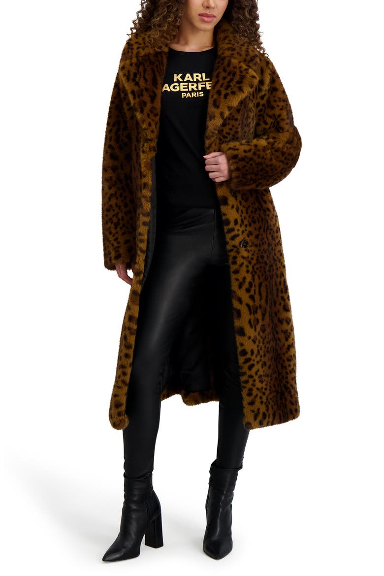 Leopard Print Faux Fur Wrap Coat, Alternate, color, LEOPARD