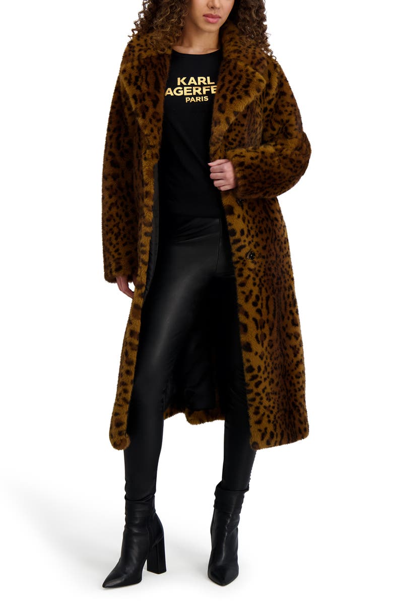 KARL LAGERFELD PARIS Leopard Print Faux Fur Wrap Coat, Alternate, color, Leopard