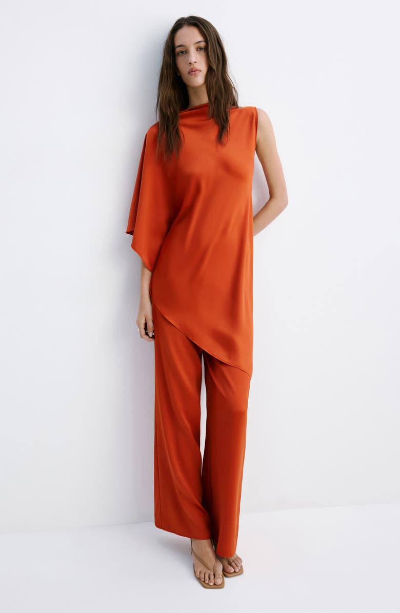 MANGO Asymmetric Single Elbow Sleeve Satin Top, Alternate, color,