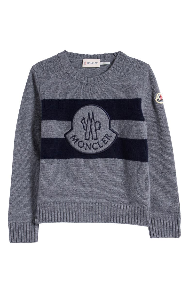 Moncler Kids' Logo Virgin Wool Crewneck Sweater, Main, color, 