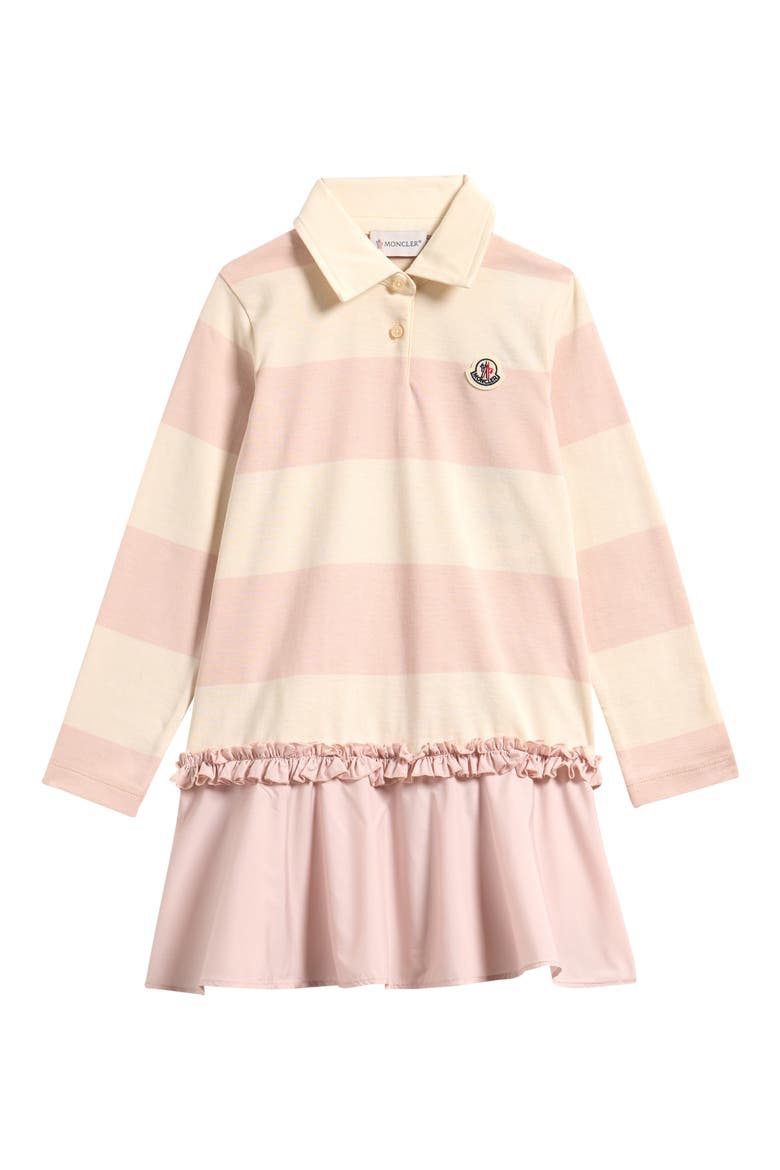 Kids' Stripe Long Sleeve Polo Dress, Main, color, NATURAL