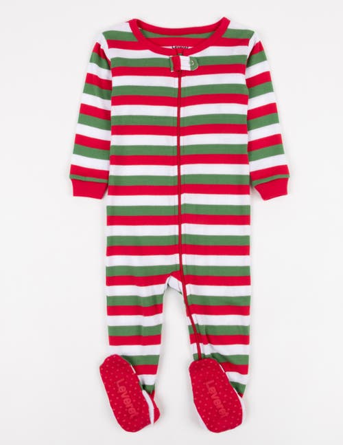 Leveret Kids Footed Striped Cotton Matching Family Holiday Pajamas In Red