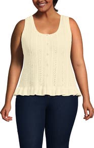 Lands' End Cotton Boucle Ruffle Hem Sleeveless Sweater