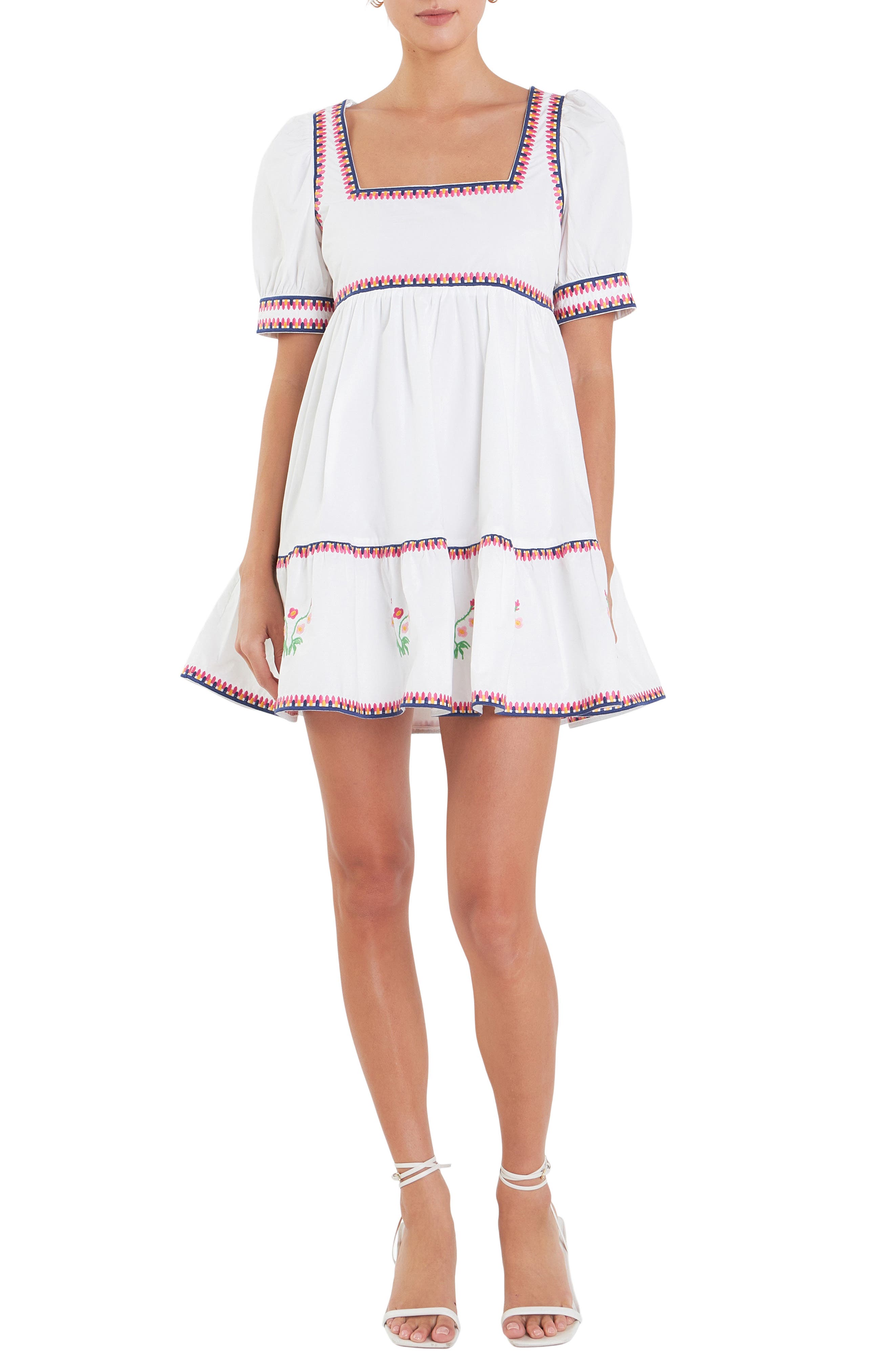 English Factory Embroidered Puff Sleeve Cotton Babydoll Dress
