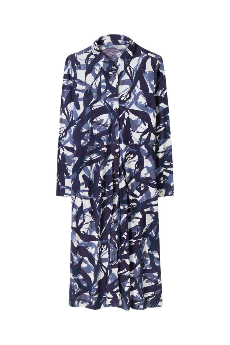 Slub Jersey Shirt Midi Dress, Alternate, color, NAVY BRUSHSTROKE