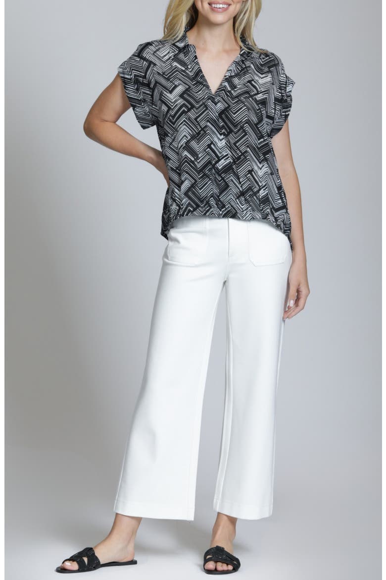 Geo Print Faux Wrap Woven Shirt, Main, color, BLACKWHITE