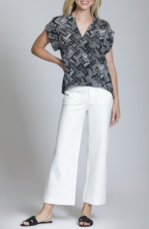 Geo Print Faux Wrap Woven Shirt