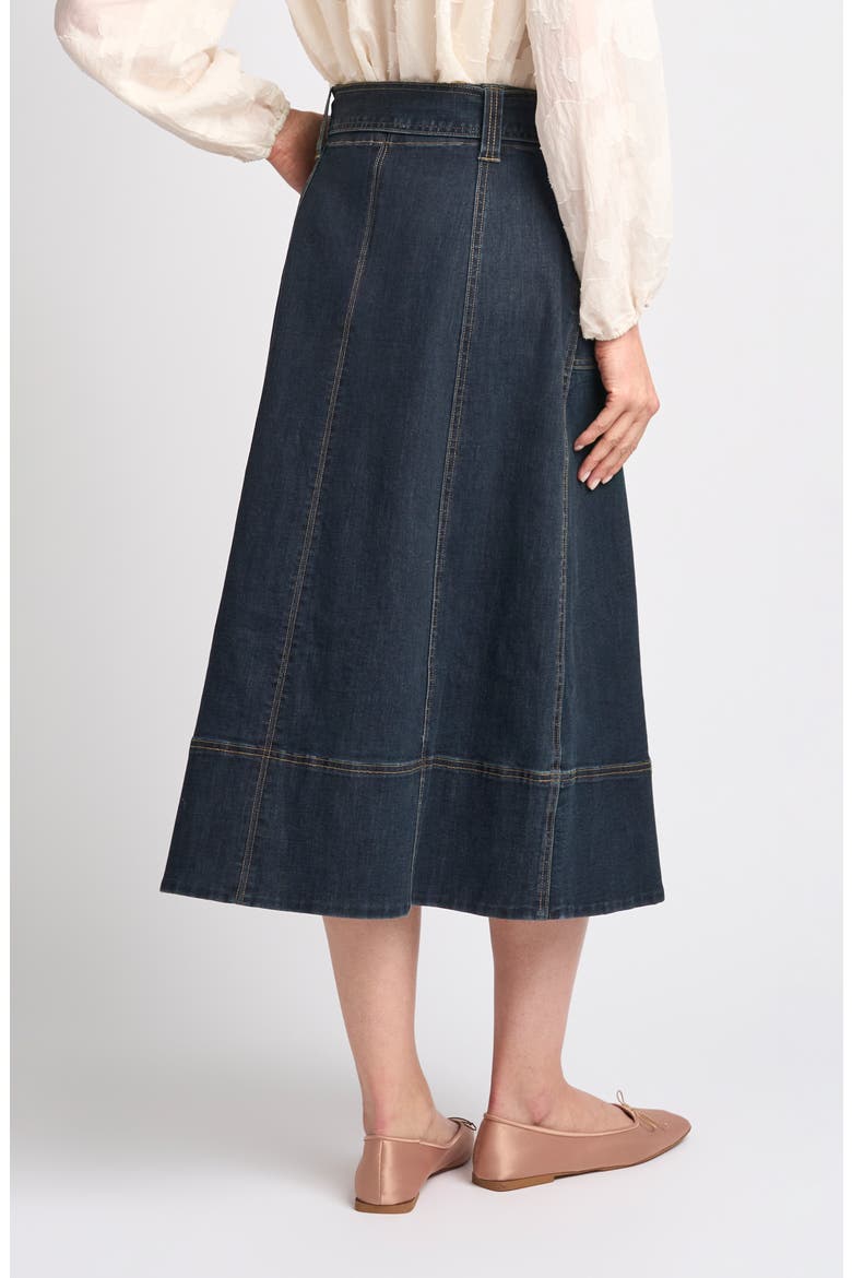 Kay High Waist Belted Midi Denim Skirt, Alternate, color, INDIGO NIGHT
