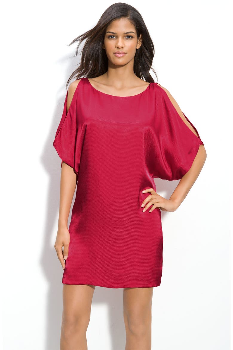 Cutout Shoulder Satin Dress, Main, color, RED