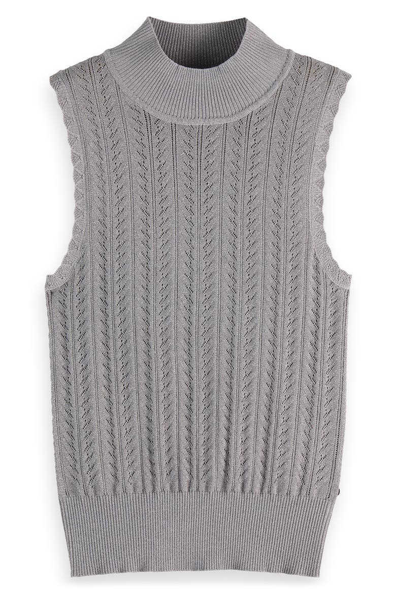 Metallic Pointelle Sleeveless Turtleneck Sweater, Alternate, color, SILVER