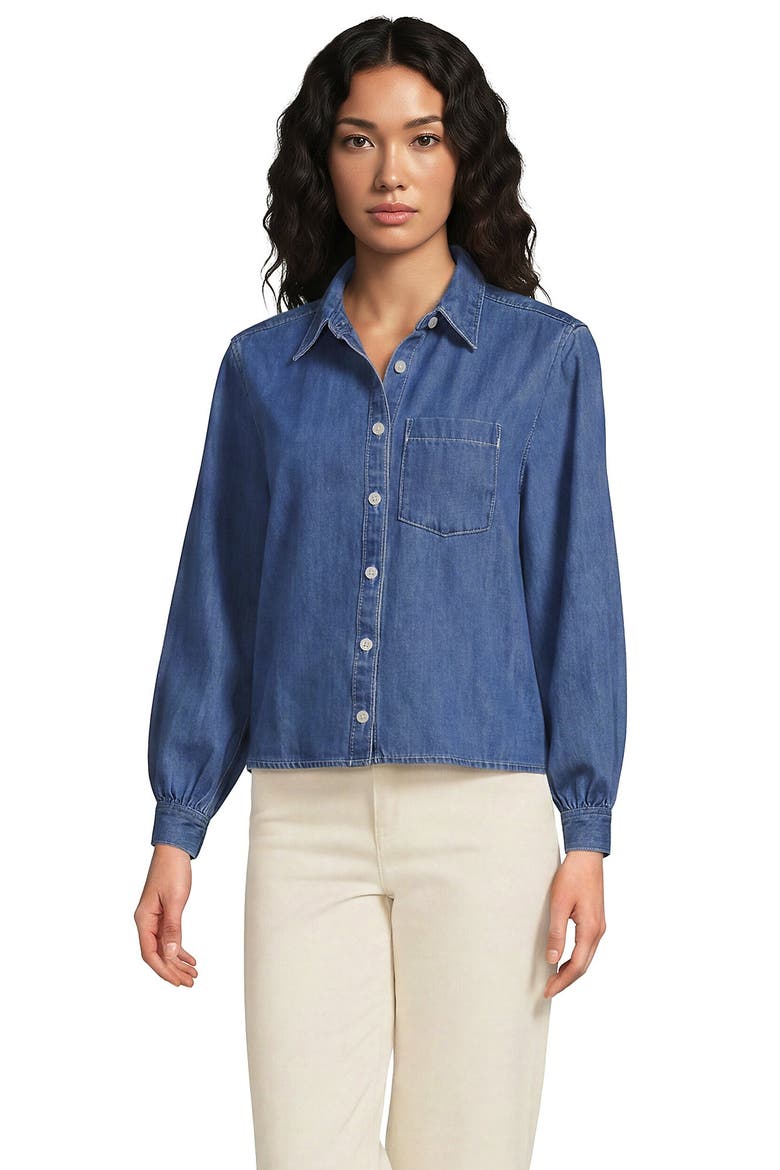 Denim Cropped Button Front Shirt, Main, color, Light Indigo