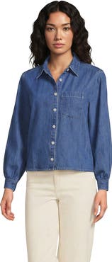 Lands' End Denim Cropped Button Front Shirt