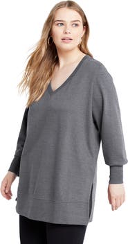 June + Vie V-Neck French Terry Sweatshirt