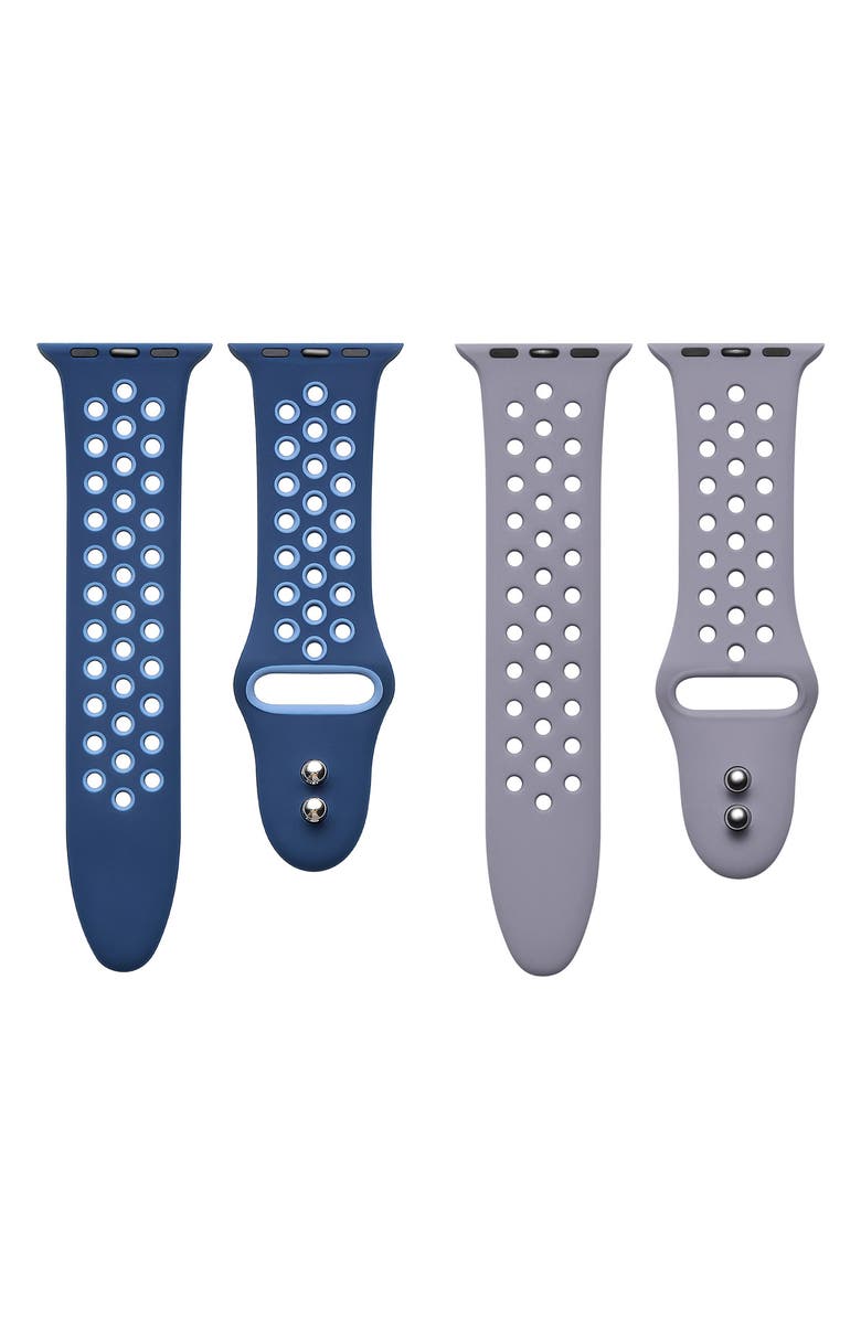 Posh Tech Assorted 2-Pack Silicone Apple Watch<sup>®</sup> Watchbands, Main, color, Assorted Blue/ Grey