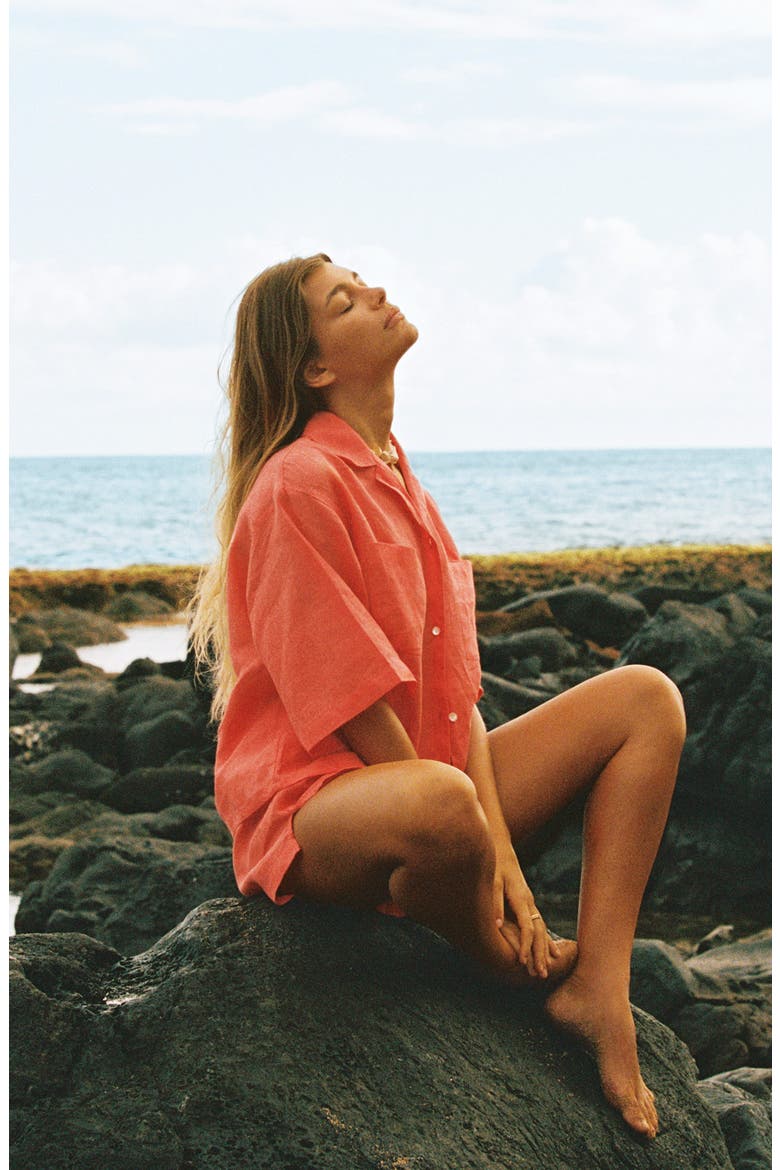 The Getaway Linen Cover-Up Shorts, Alternate, color, CORAL