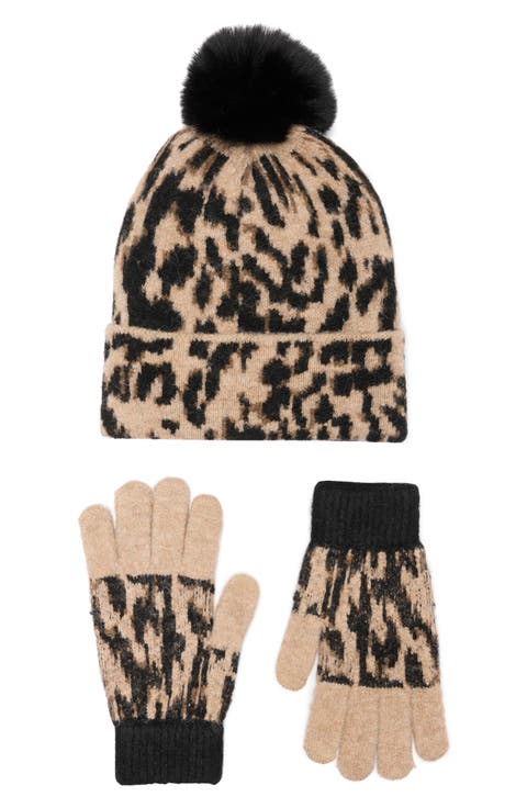 Leopard Beanie & Gloves Set