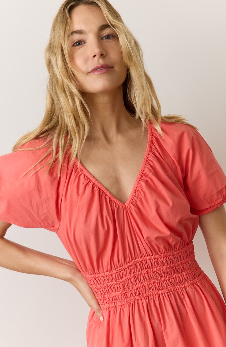 Marine Layer Short Sleeve Poplin Midi Dress, Alternate, color, Coral