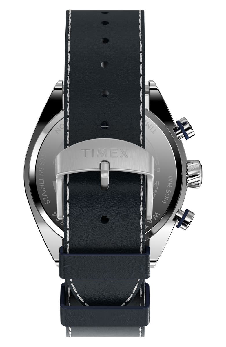 Timex<sup>®</sup> Legacy Tonneau Chronograph Leather Strap Watch, 42mm, Alternate, color, Blue