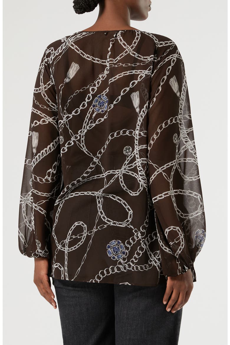 Jewel Print Long Sleeve Georgette Tunic, Alternate, color, CHOCOLATE