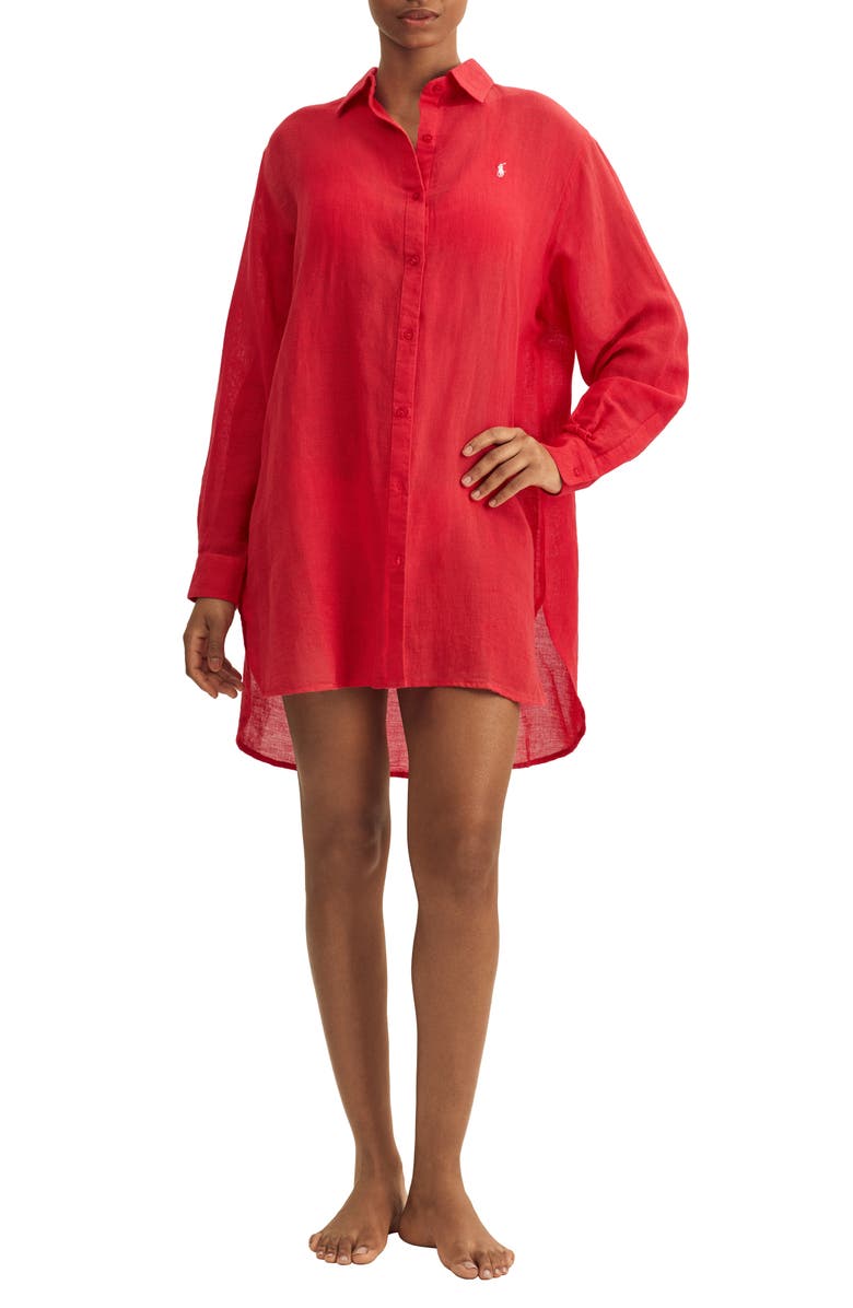 Polo Ralph Lauren Boyfriend Long Sleeve Cover-Up Tunic, Main, color, Cruise Red