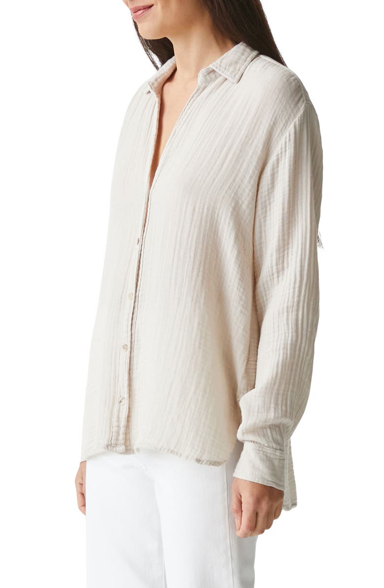Michael Stars Leo High-Low Cotton Gauze Button-Up Shirt, Alternate, color, Cement