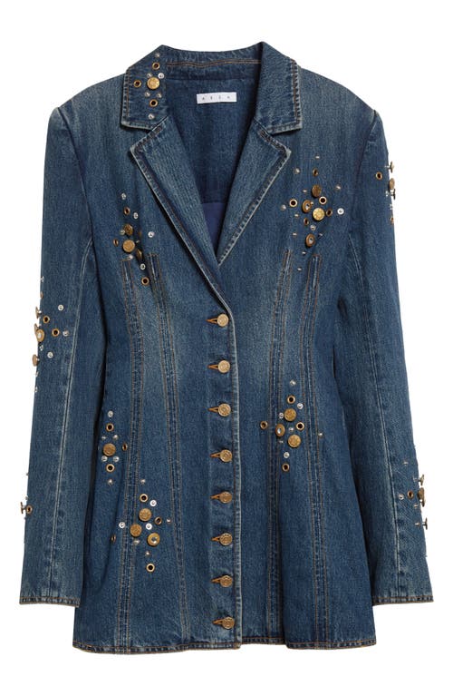 AREA AREA CRYSTAL BUTTON STUDDED LONG SLEEVE DENIM BLAZER MINIDRESS 