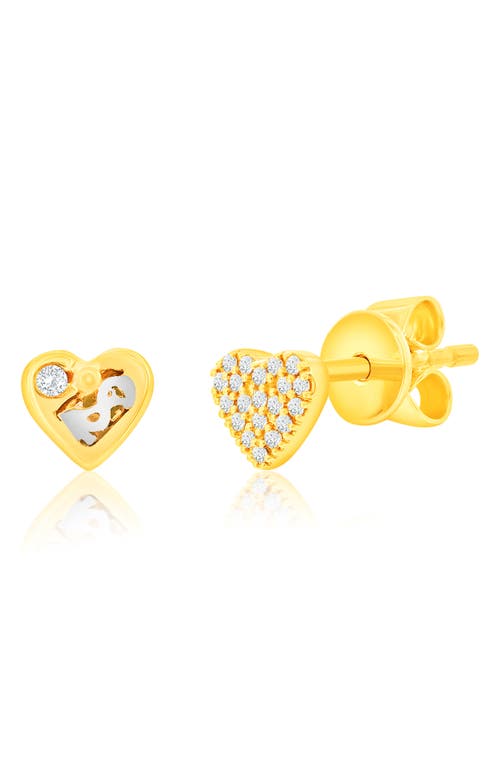 Suzy Levian Diamonds Pavé Simulated Diamond Heart Stud Earrings In Yellow Gold