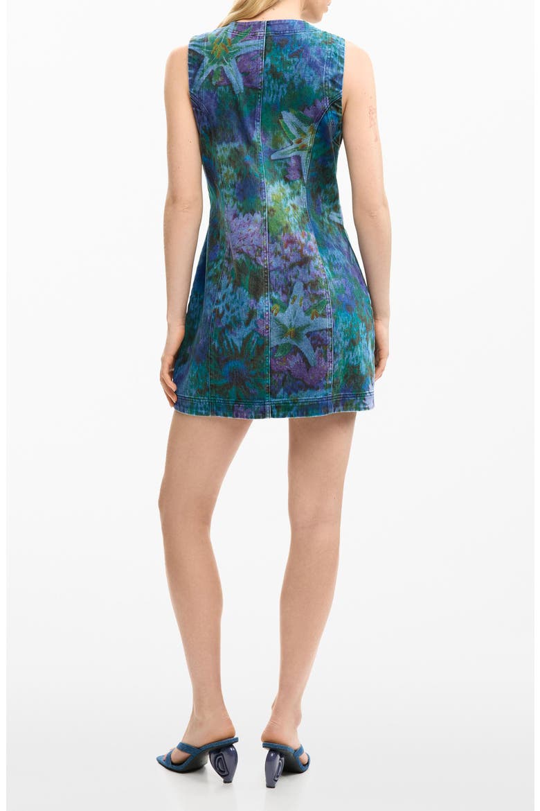 Floral Print Denim Minidress, Alternate, color, DARK BLUE