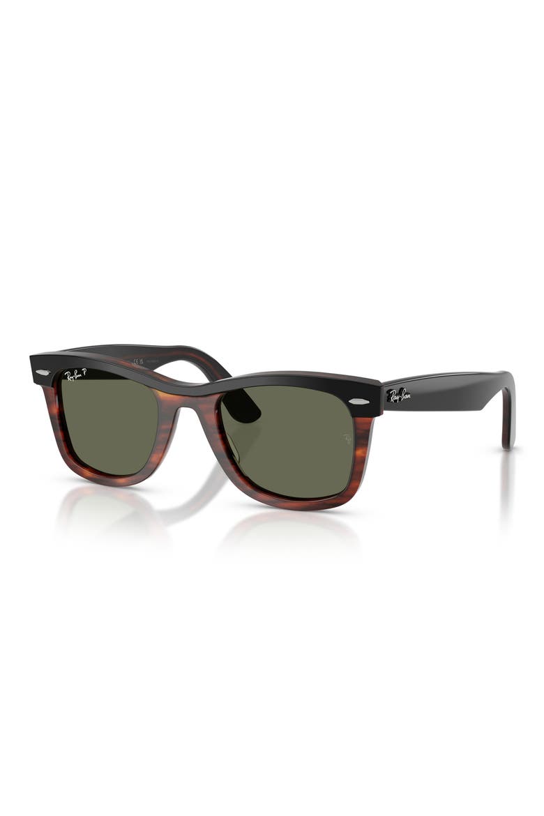 50mm Wayfarer Polarized Square Sunglasses, Alternate, color, BLACK ON HAVANA / POLAR GREEN
