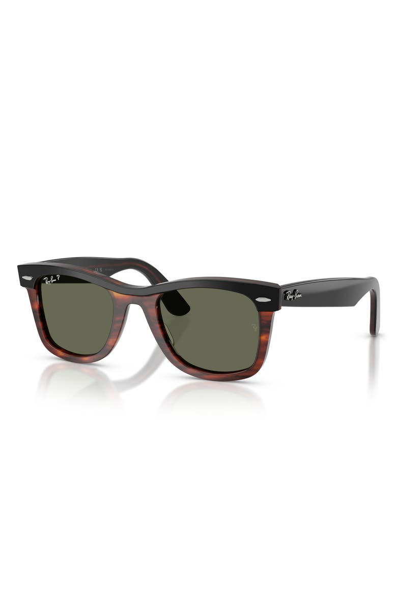 Ray-Ban 50mm Wayfarer Polarized Square Sunglasses, Alternate, color, Black On Havana / Polar Green