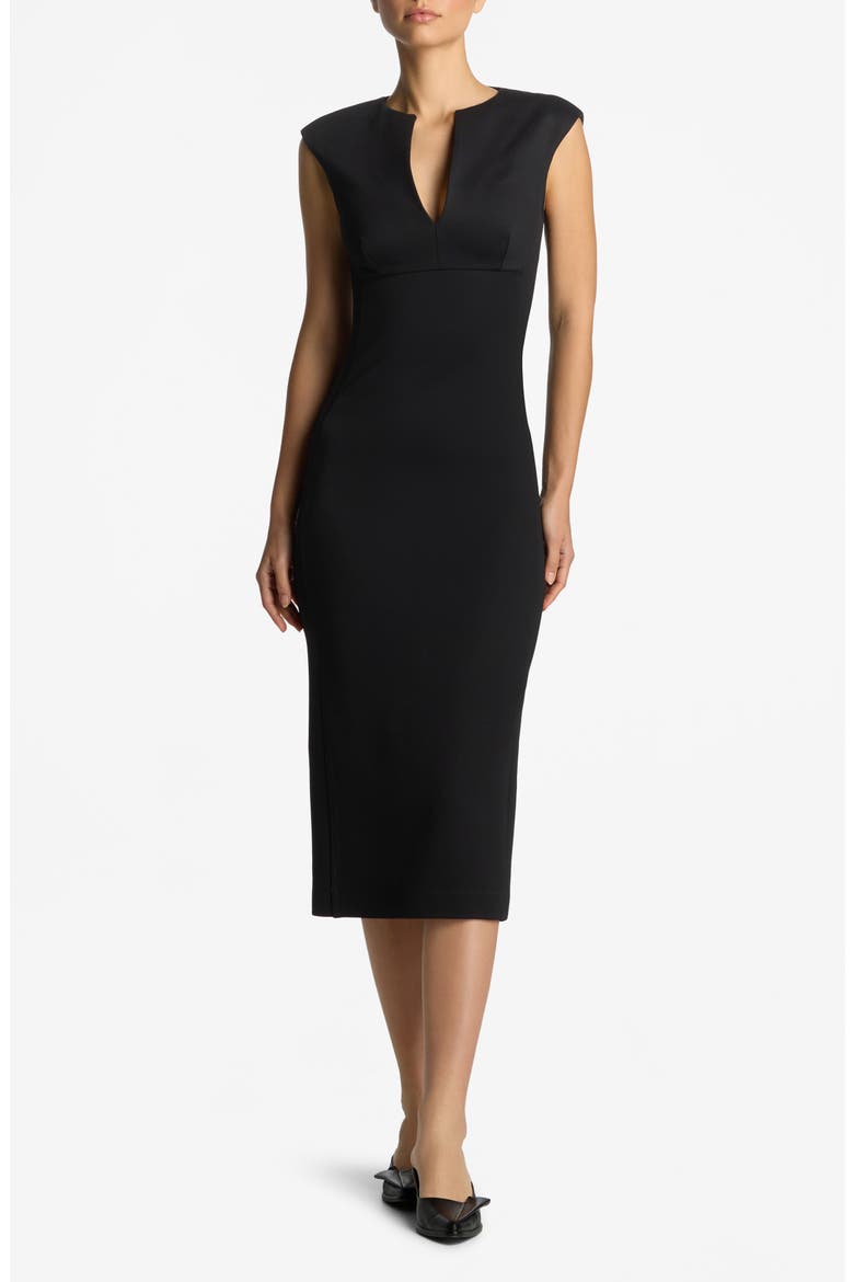 Split Neck Interlock Jersey Pencil Dress, Main, color, BLACK