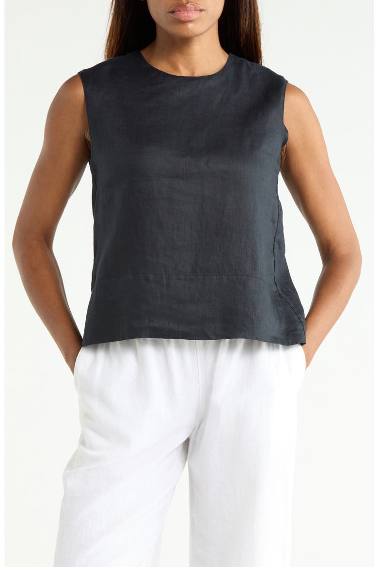 Button Back Sleeveless Shell, Main, color, BLACK