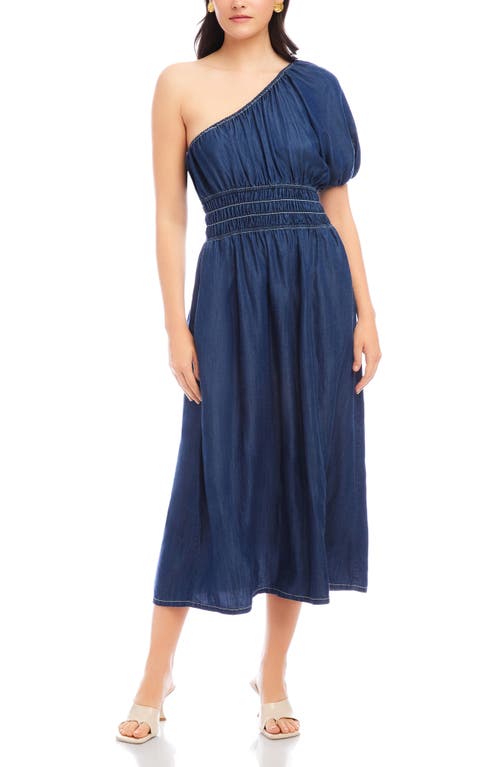 Shop Fifteen Twenty Abilene One-shoulder Puff Sleeve Midi Dress In Indigo