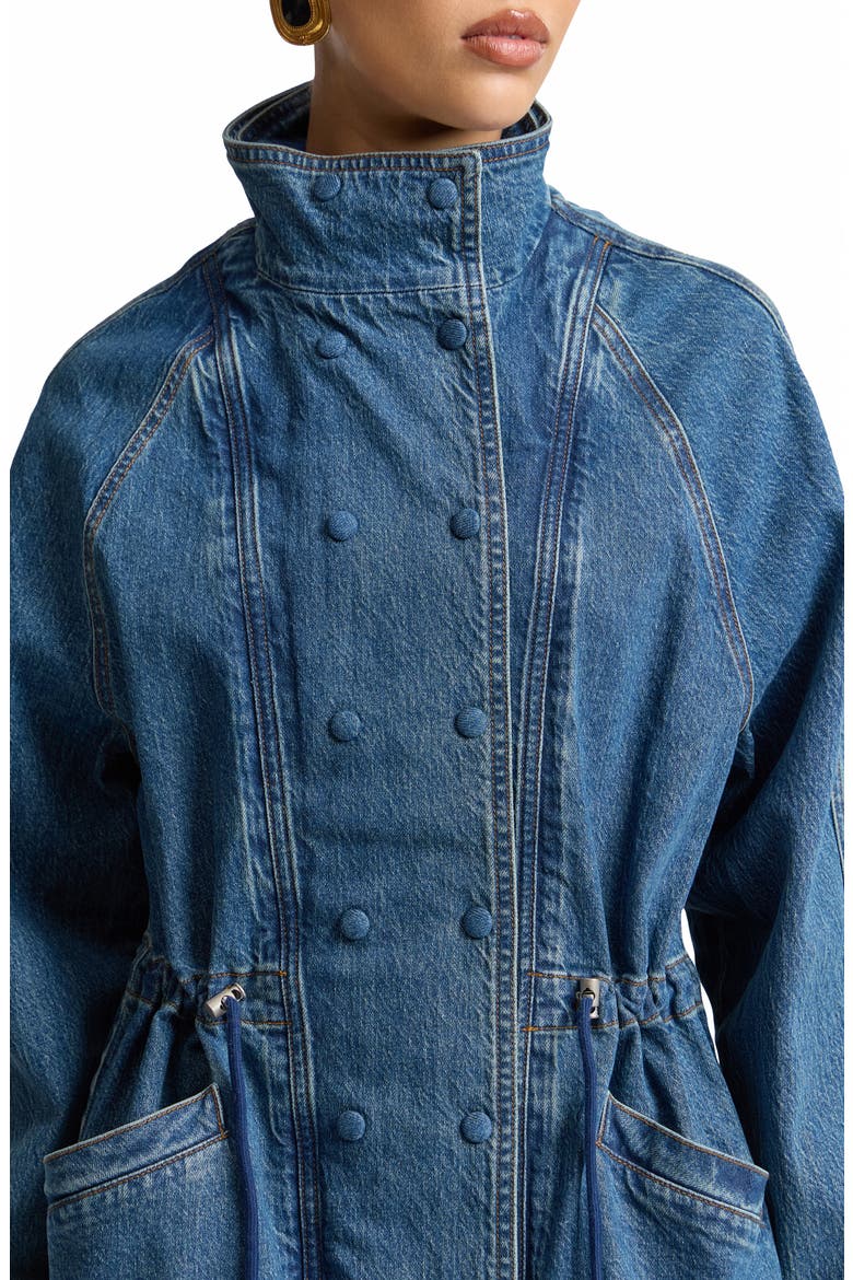 Double Breasted Stretch Denim Jacket with Bib Inset, Alternate, color, DUSTY BLUE WASH
