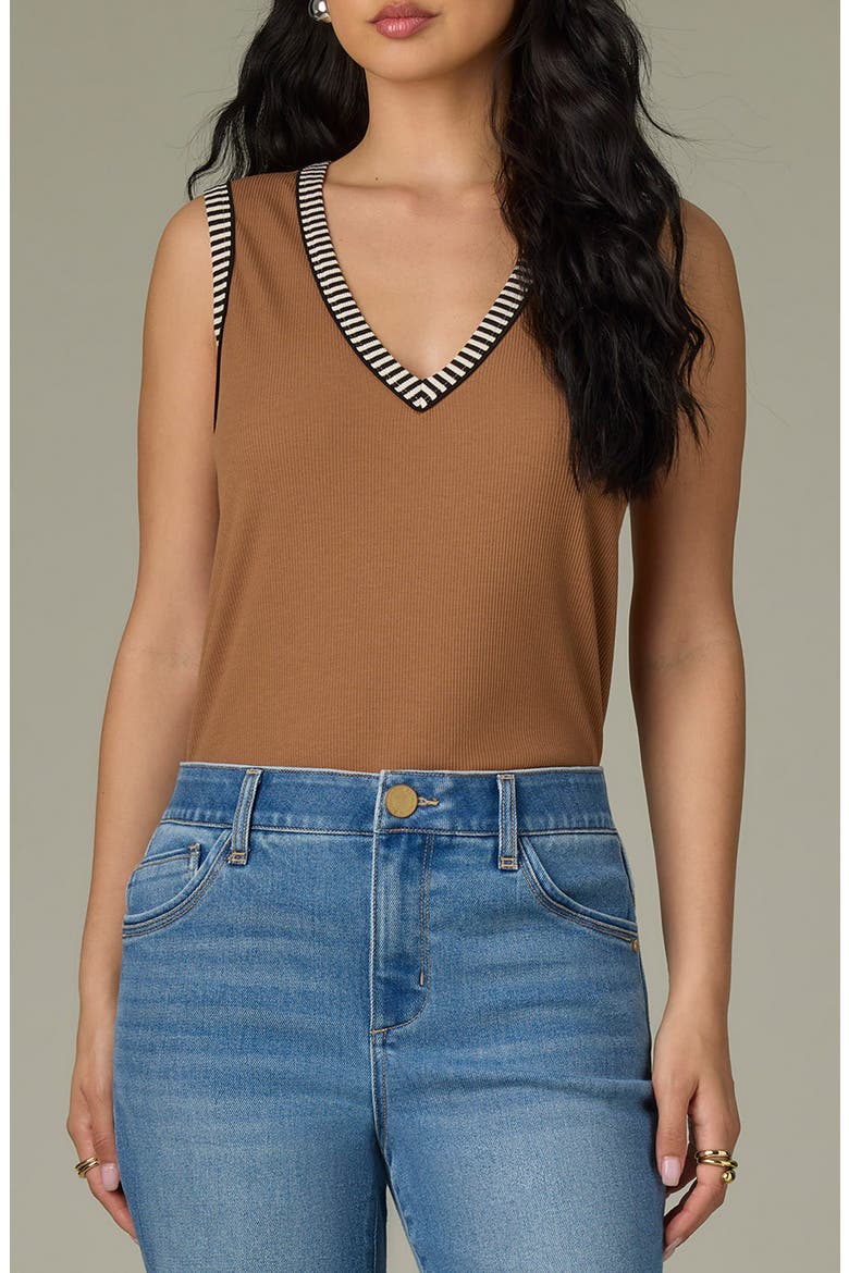 Contrast Binding Rib Tank, Main, color, CAMEL/ BLACK