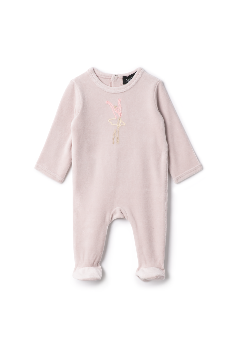 Space Grey Ballerina Embroidered Velour Romper, Main, color, Primrose