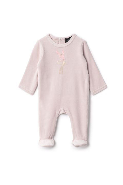 Ballerina Embroidered Velour Romper (Baby)
