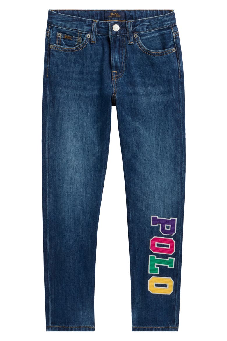 Kids' Logo Slim Boyfriend Jeans, Main, color, BLUE